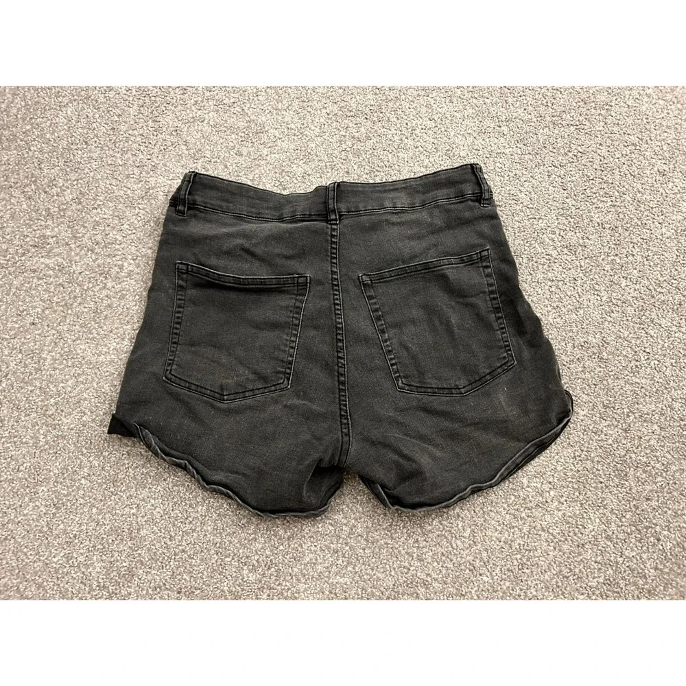 H&M Divided Denim Shorts Womens 12 Black Excellent High Waisted Rolled‎ Hem